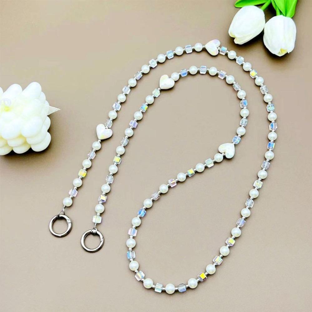Hanging Decoration Wallet Necklace Chain Pearl Love Bead Phone Anti Loss Lanyard Phone