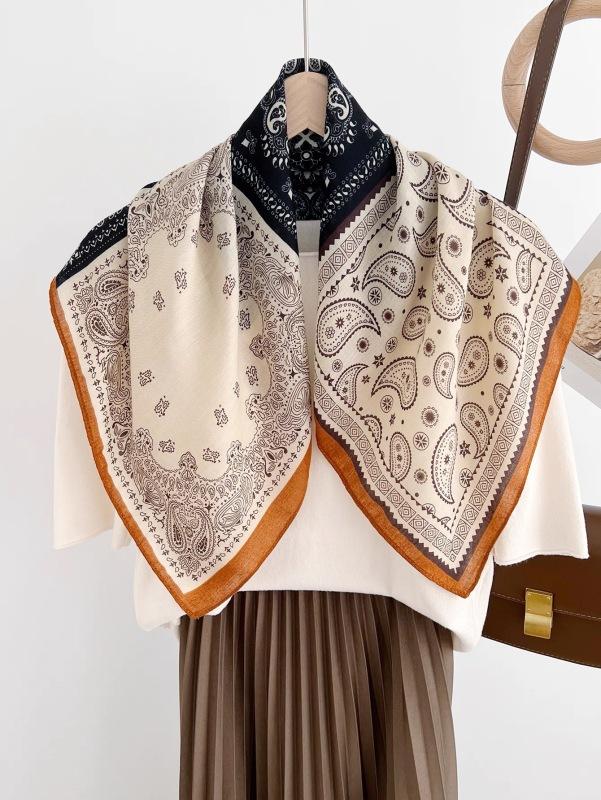 Old Money Wind Cashew Flower Cotton Brown Small Square Scarf Silk Scarf Scarf Shirt Shawl Hair Band Belt Scarf