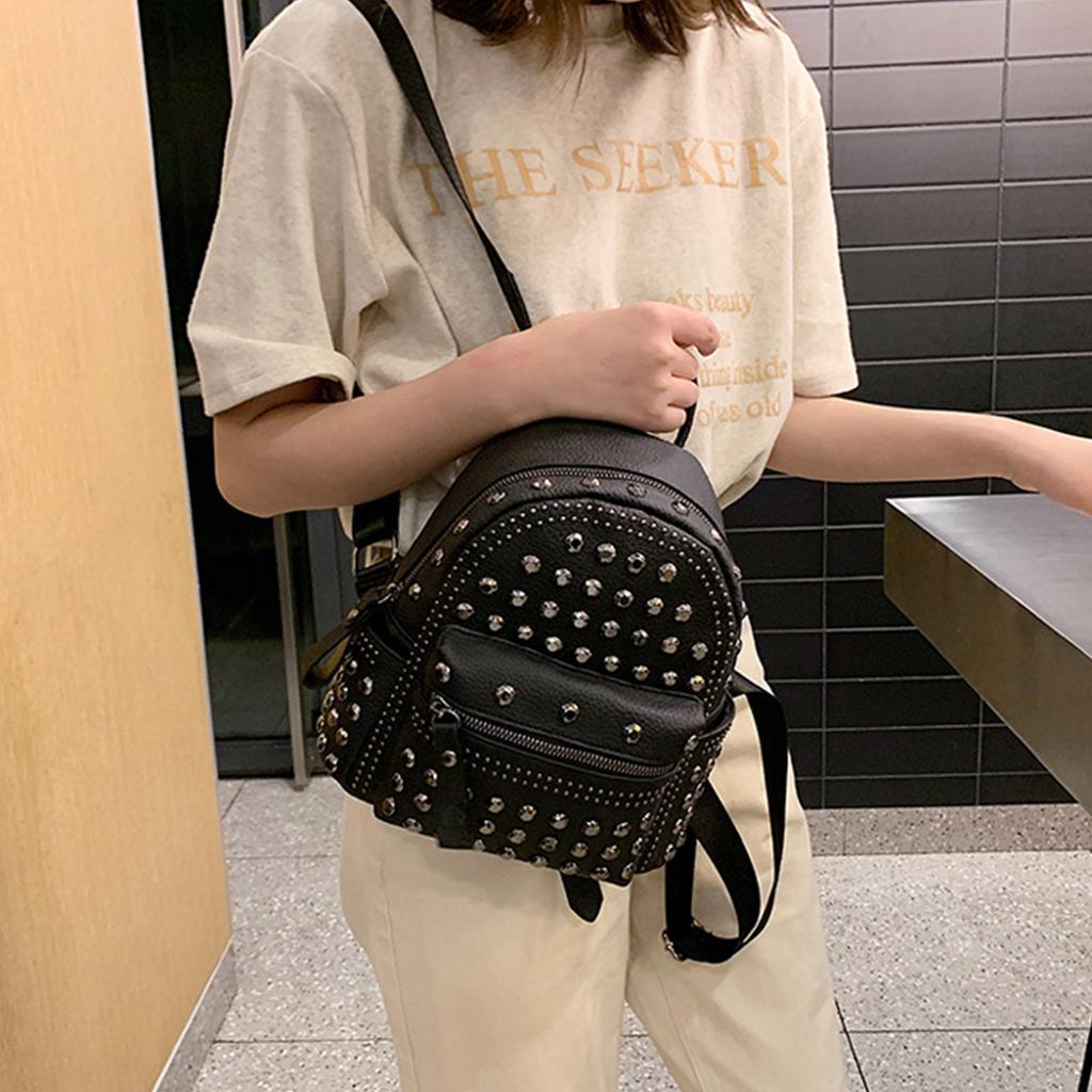 Винтажный однотонный рюкзак из водонепроницаемой искусственной кожи, школьная сумка с заклепками и шипами для активного отдыха на природе