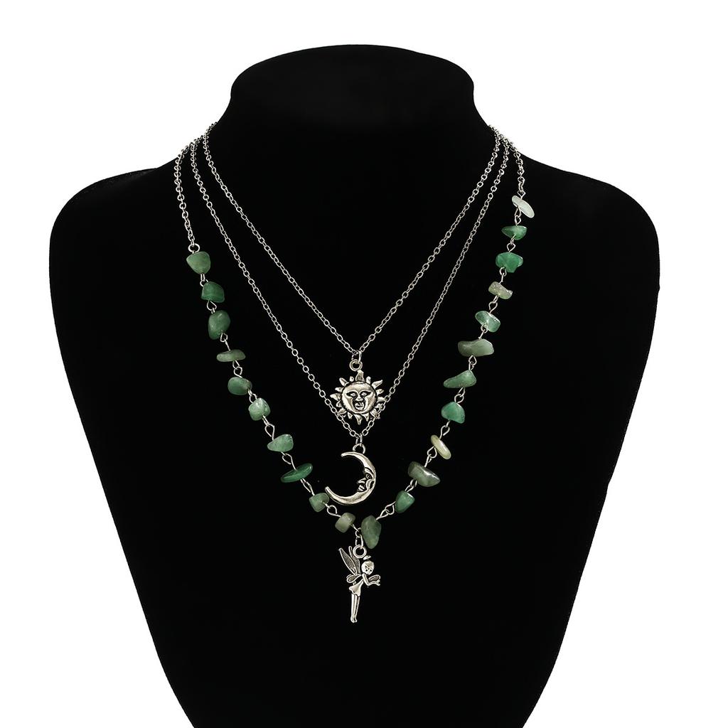 Pendant Necklace Sun Star Charms - Vintage Alloy Beaded Chain Layering for Everyday with Crescent Moon Boho-Chic 3Pcs/Set Fashion Jewelry Accessory
