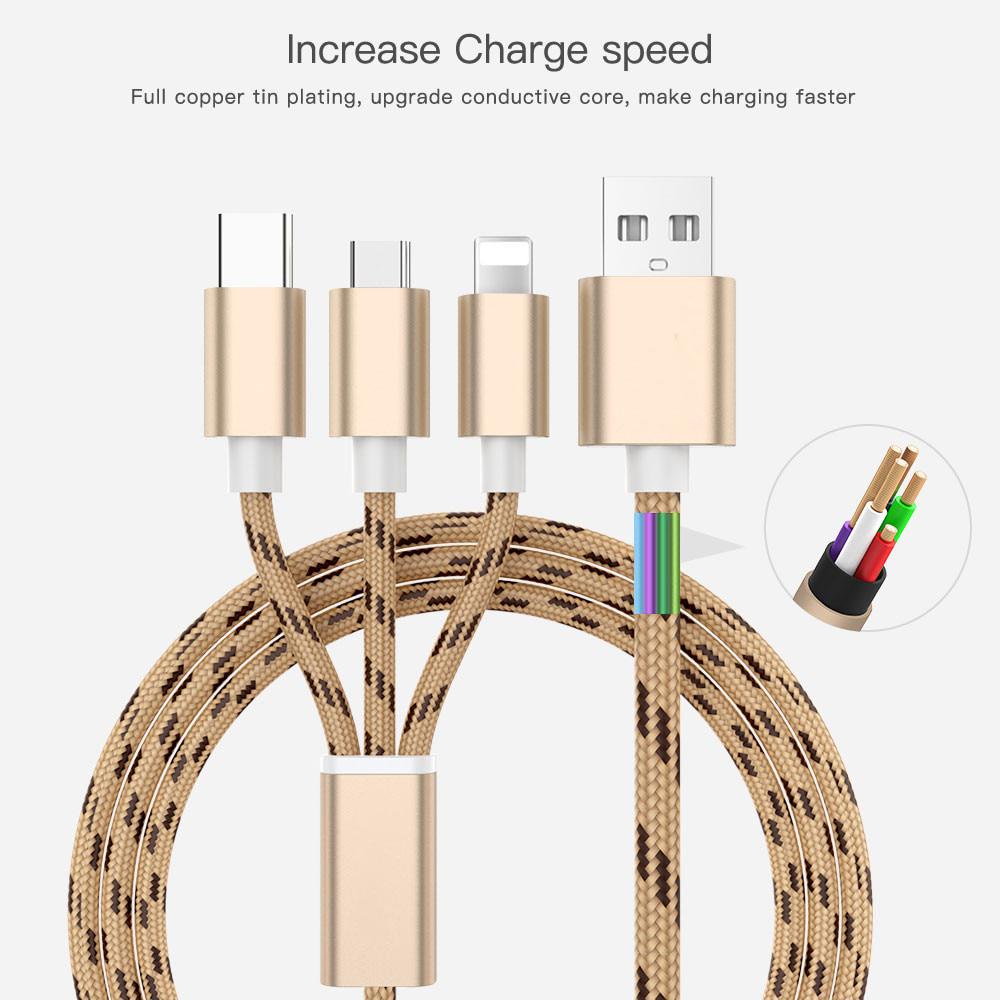 Зарядный кабель USB 3 в 1 для iPhone Кабель Micro USB типа C для быстрой зарядки Кабель зарядного устройства