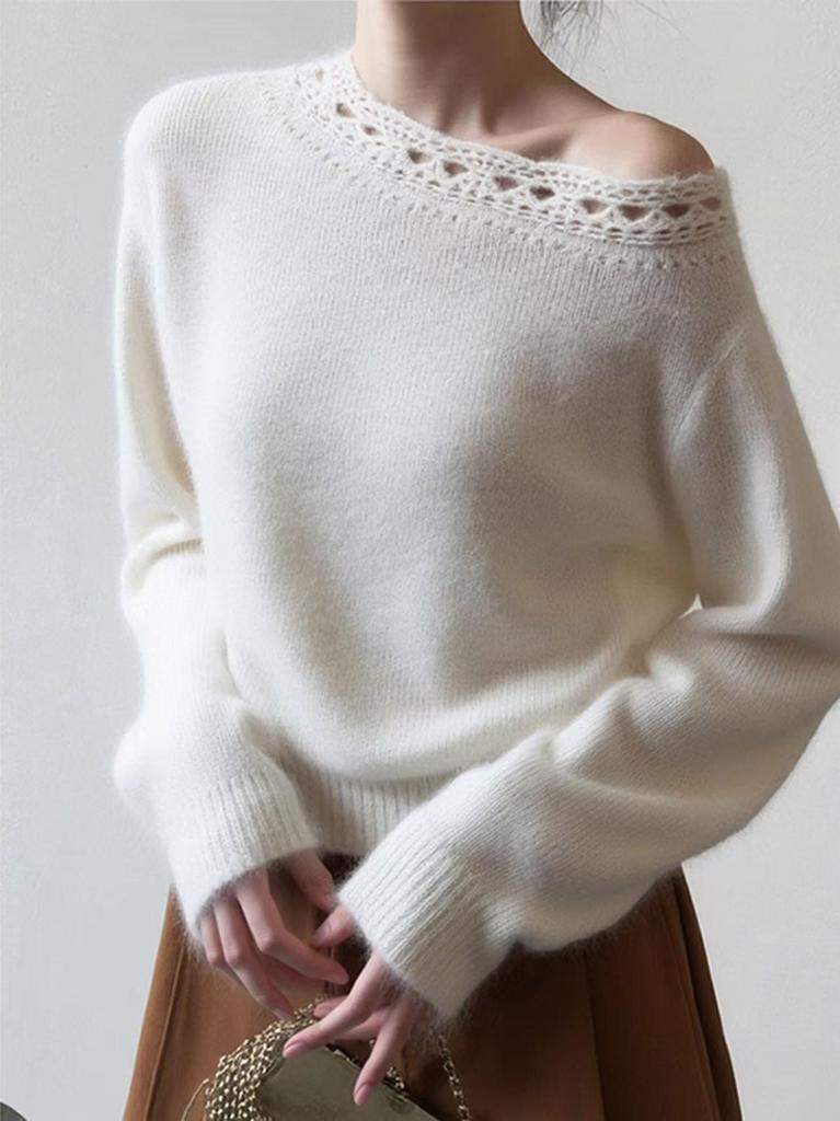 Women's French Cashmere Sweater: Cozy, Loose-Fit, Thick Knit Crochet for Inner or Outer Wear