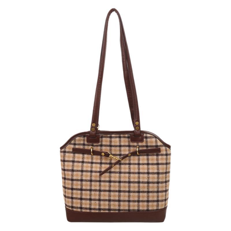 Шерстяная клетчатая сумка большой вместимости женская 2025 осень и зима новая сумка через плечо ретро текстура деловая сумка-ведро на плечо