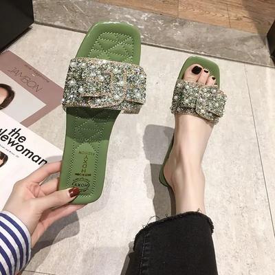 Модные шлепанцы для улицы, плоские женские тапочки и женские сандалии с открытым носком на платформе, обувь с надписью, сексуальные со стразами и бантом, роскошная повседневная обувь VIP