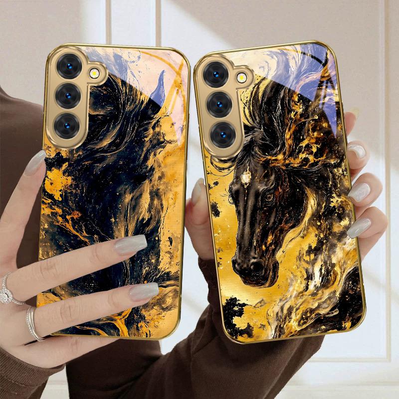 Таинственная лошадь Для Samsung Galaxy S26 S20 FE S21 Ultra S23 Plus S24 Ultra S25 S21+ S22Plus S26 S24 Золотой стеклянный чехол для телефона