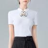Chinese Style Short-sleeved T-shirt for Women New Women's Stand-up Collar Button-up T-shirt for New Chinese Embroidered Waist Top