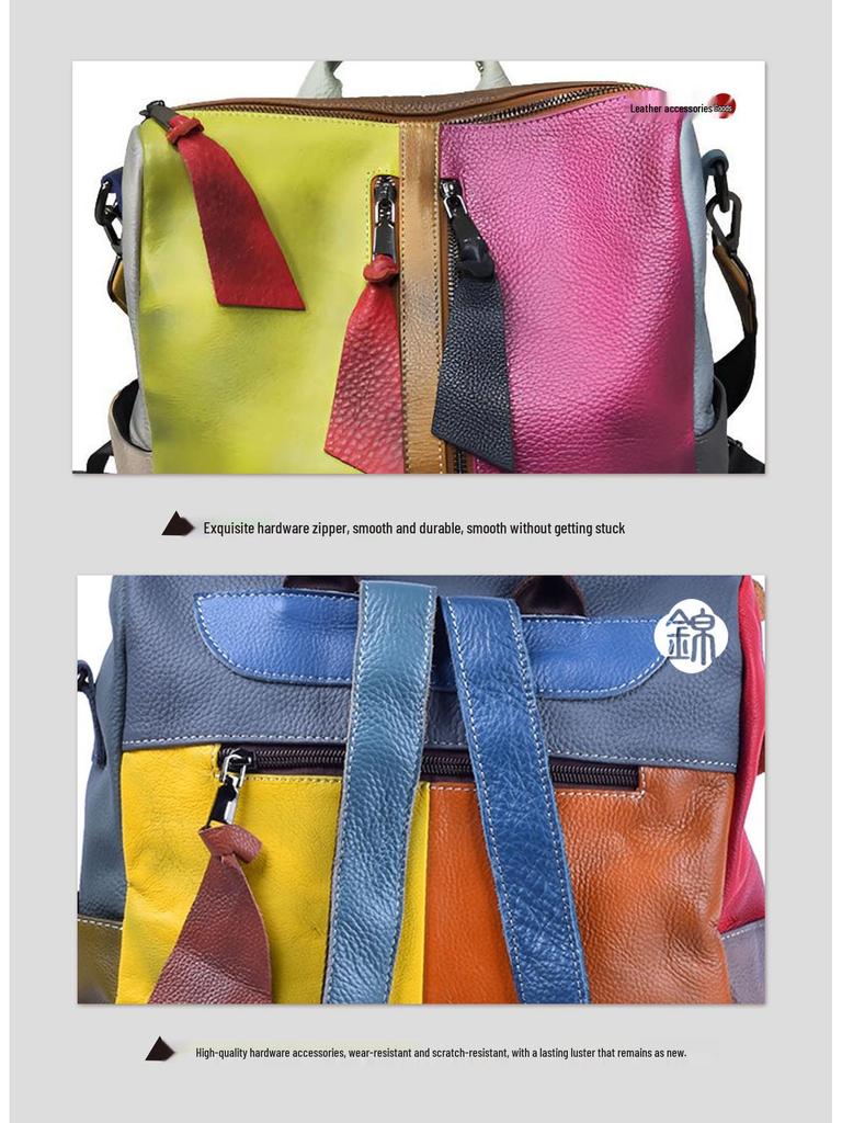 Ретро Кожаная Пэчворк Цветной Блок Сумка для Телефона и Рюкзак с Двойным Ремешком