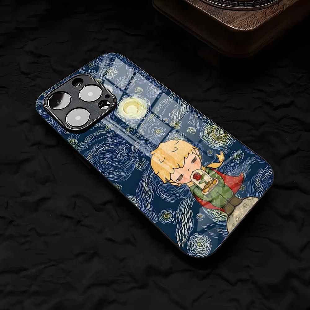 Чехол для телефона Маленький П-Принц и Л-Лиса для IPhone 17 Air 16 E Pro Max 15 14 13 Mini 12 Pro 11 Max Plus Черный Стеклянный Чехол