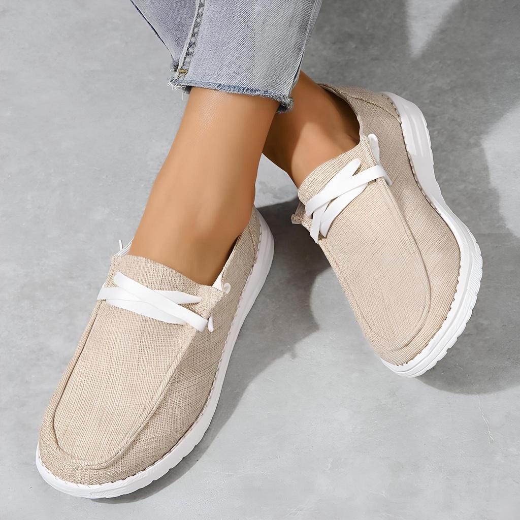 Summer Women's Outdoor Footwear Lace Up Loafer Shoes Casual Canvas Lightweight Slip On Shoes Flat-bottomed Lace-up Loafers for Four Seasons