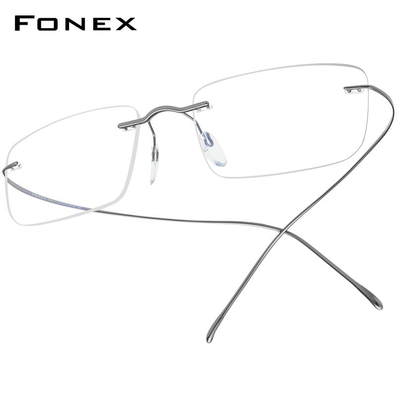 FONEX B Titanium Glasses Frame Men New Brand Design Rimless Square Eyeglasses Frameless Women Ultralight Japanese Eyewear 85634
