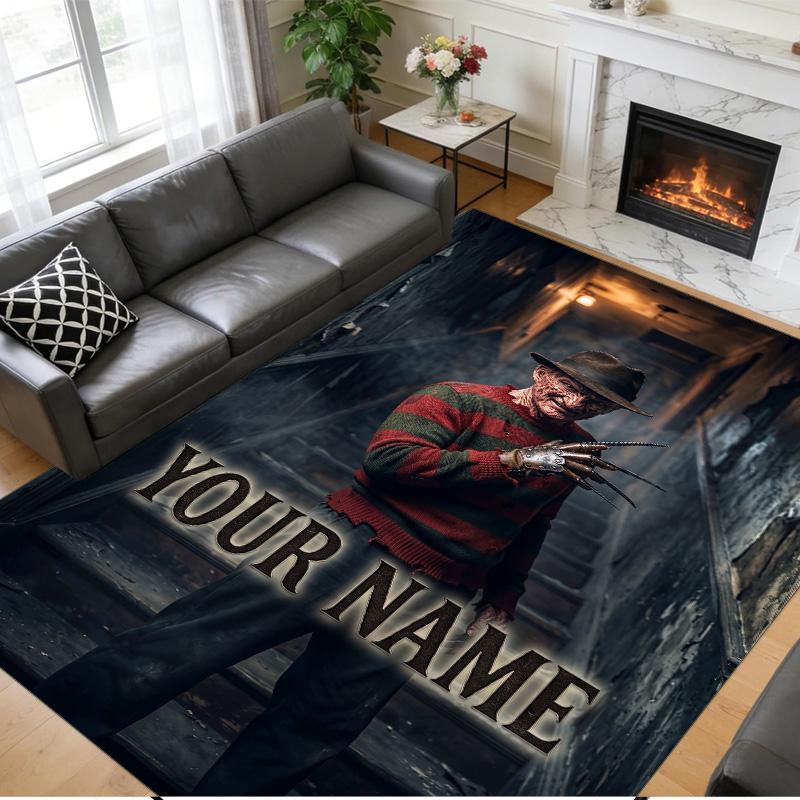 Crystal Velvet Rug Custom Name Text, Soft Non Slip Floor Mat Home DecorA Nightmare on Elm Street Freddy Krueger