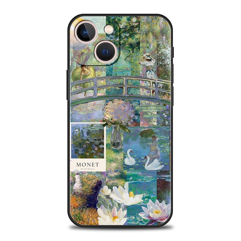 Чехол для телефона с картиной Клода Моне для iPhone 17 16 15 Pro Max 11 12 13 14 7 8 Plus SE 2020 X XR XS Мягкий Черный