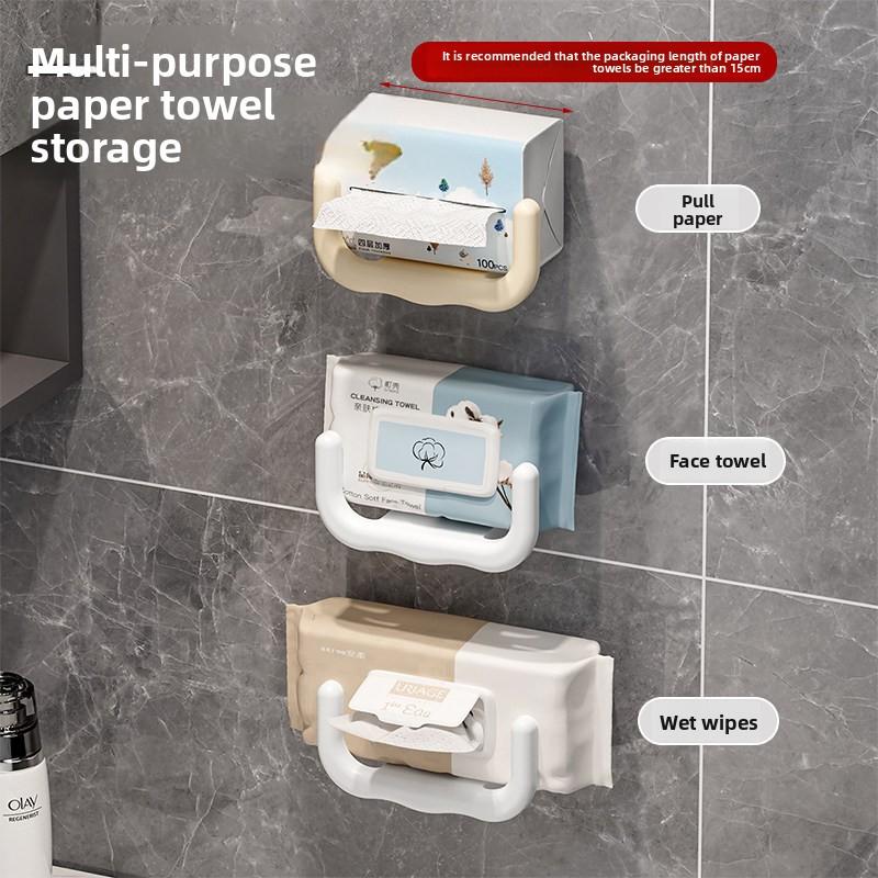 U-Shaped Paper Towel Holder for Mirror Cabinet Self Adhesive Bathroom Organizer No Drill Wall Mount Tissue Rack