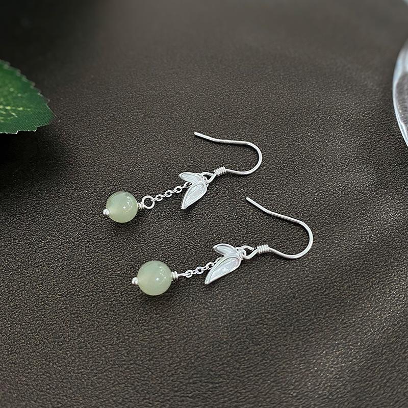 Новое китайское украшение для ушей в виде листа бамбука в китайском стиле Хотан, нефрит, нефрит, женский, в национальном стиле для девочек, новое украшение для ушей