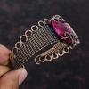 Граненый кашмирский рубиновый браслет, браслет-манжета с драгоценным камнем, медная проволока, обернутая регулируемым браслетом, изящный браслет ручной работы, ювелирные изделия из медной проволоки для подарка