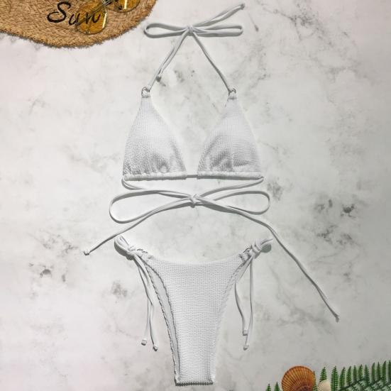 2 шт./компл. женский комплект бикини, однотонный, с бретелькой на шее, с несколькими бретелями, трехточечный