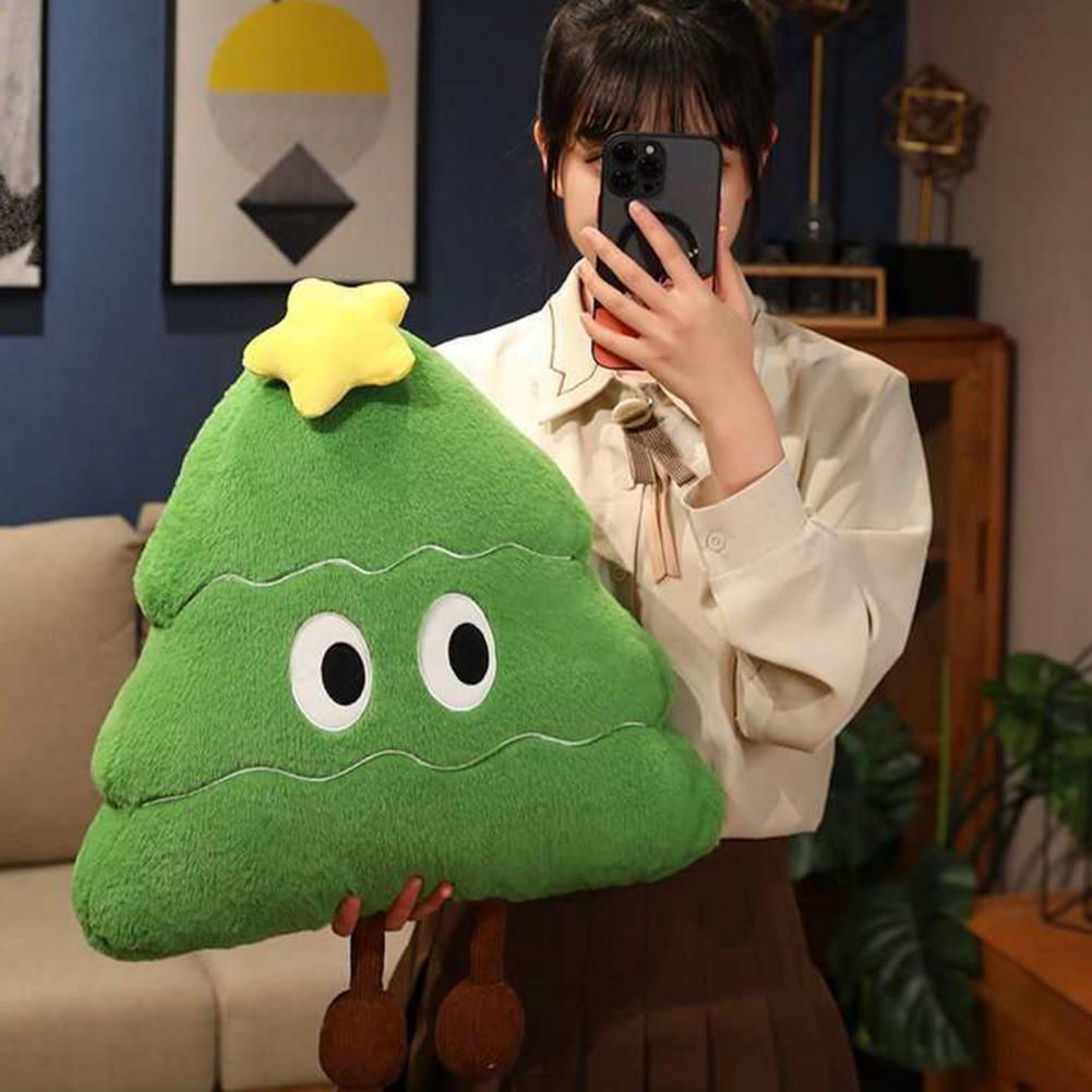 Christmas Tree Plush Pillow Blanket Cartoon Tree Shape Throw Pillow Stuffed Plushie Hugging Cushion Living Room Decoration