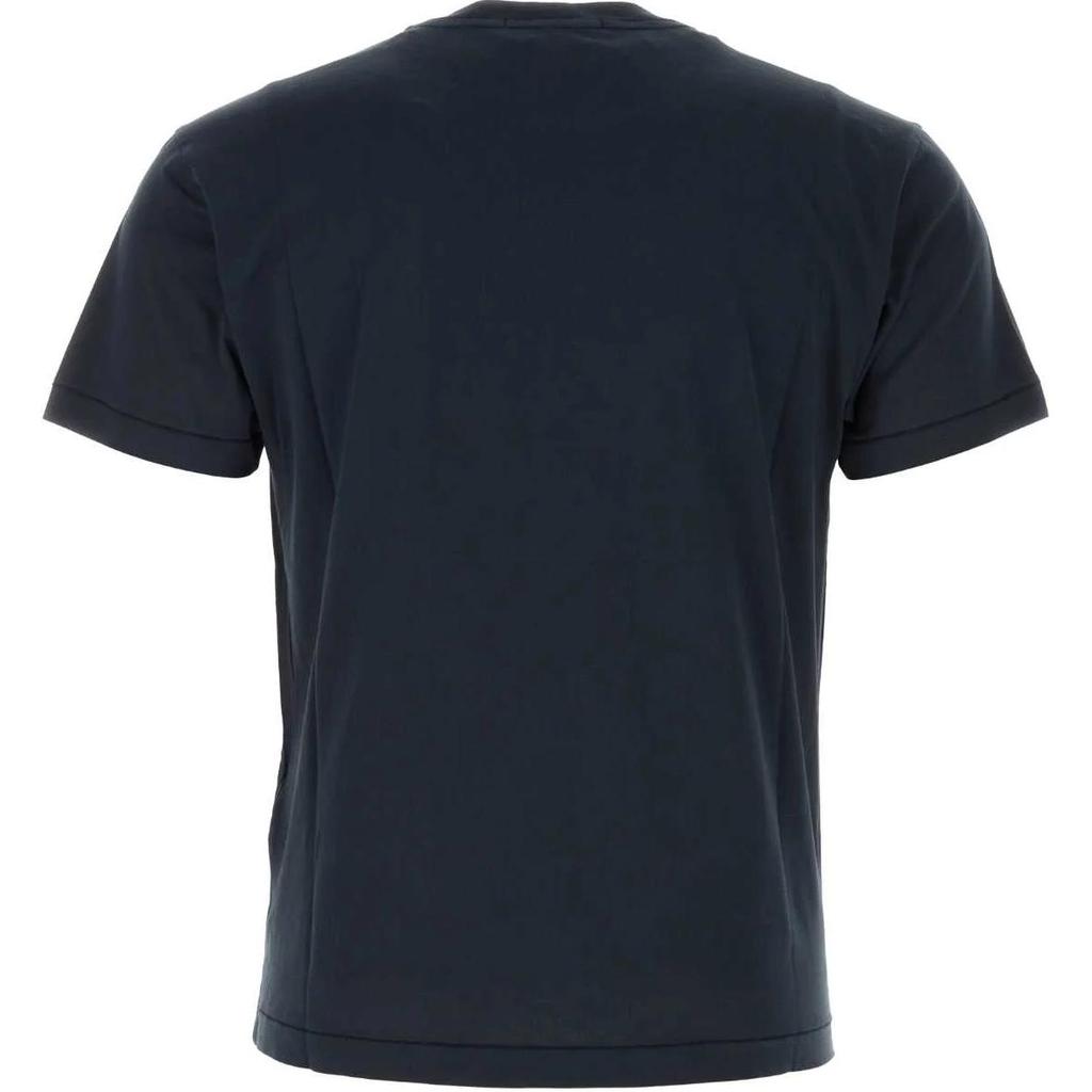 STONE ISLAND FW24 Хлопковая однотонная футболка с нашивкой, с круглым вырезом и коротким рукавом, мужская, топы, синяя 811524113-A0020