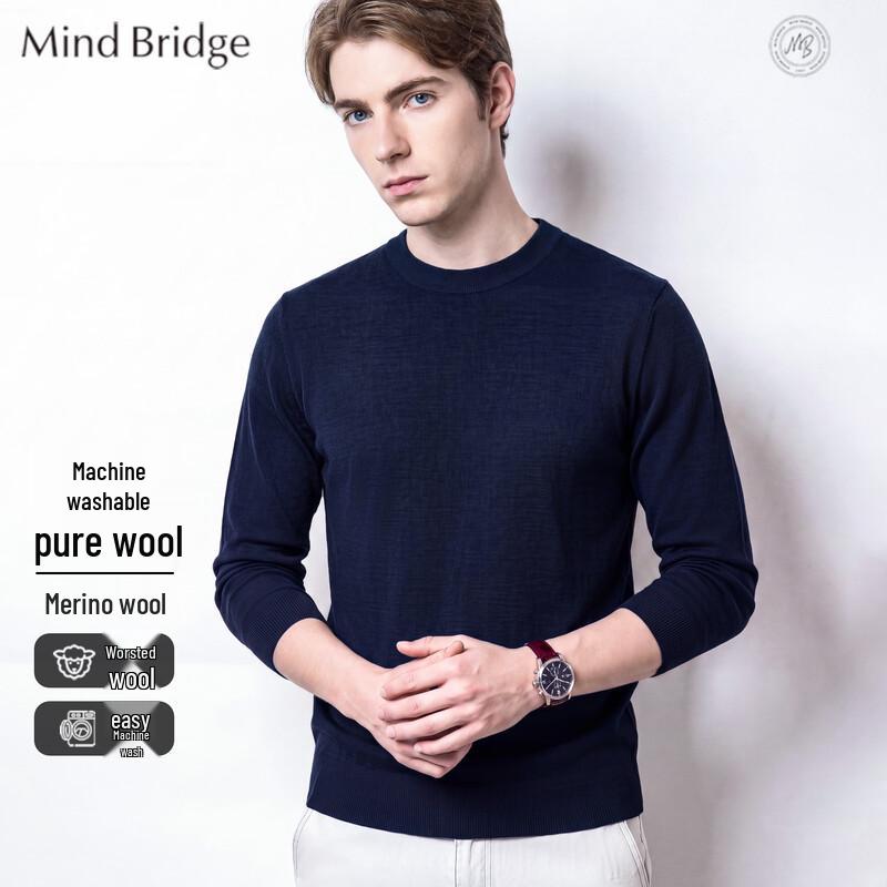 Мужской свитер Mind Bridge с круглым вырезом из мериносовой шерсти, пригодный для машинной стирки