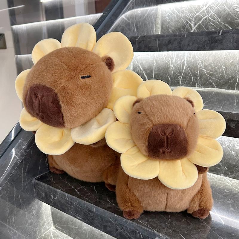 Kapibala Capybara Wear Flower Head Cover Plush Toy Cute Internet Celebrity Capybara Jun Doll Guinea Pig Doll Funny Gift