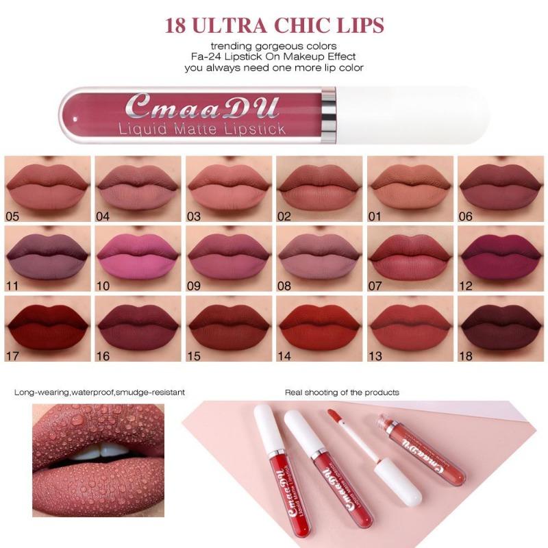 CmaaDu 6pcs Boxed Matte Non-stick Cup Waterproof Lipstick Long Lasting Lip Gloss