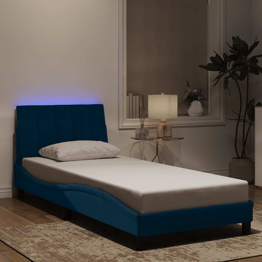Vidaxl Rama Łóżka Z Oświetleniem Led, Niebieska, 90X190 Cm, Aksamitna