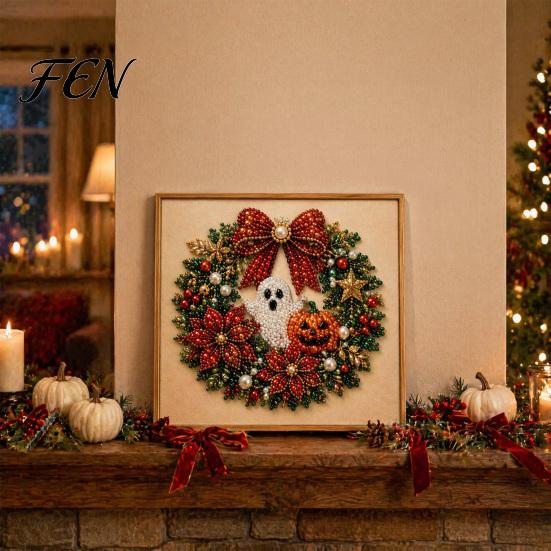 Non Scary Halloween Decor Projects Faux Pearl Painting Kit, Cute Ghost 3D Art DIY Cozy Autumn Home Decoration Kit for Adults, Christmas Craft Festive