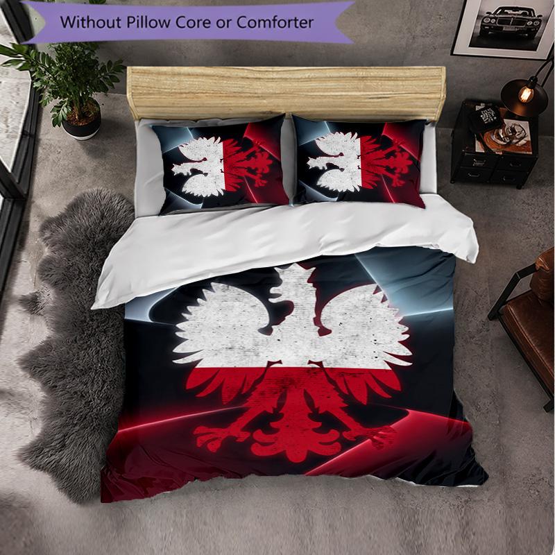 Poland Football Pattern 3 Pieces Bedding Set Soft Microfiber Duvet Cover with Pillow Cases for Bedroom