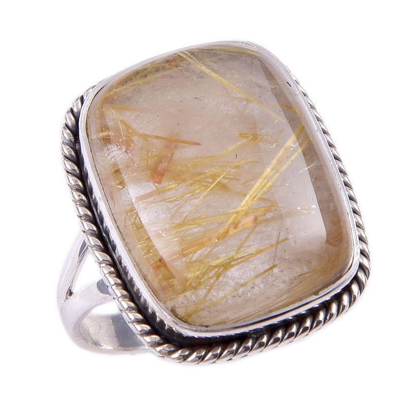 Ювелирное кольцо из чистого серебра 925 пробы с натуральным золотым рутилом S.8 U5s48