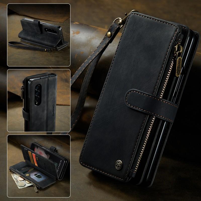 Wallet Case Galaxy Z Fold 8/7/6/5/4 S26U Retro Card Slot Zipper Flip Leather Cover Business Style