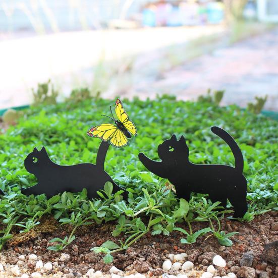 Yousheng Garden Cat Signs Metal Black Cat Silhouette Statues Bird Repellent Outdoor Decor Cat Mother And Kids Signs for Yard Lawn Decorations