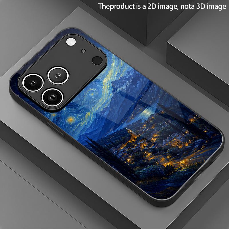 2D Night Mountain Scene Phone Case for iPhone 17 16 15 14 13 12 11 X XR XS Max Pro 8 plus Glass Protective Cover