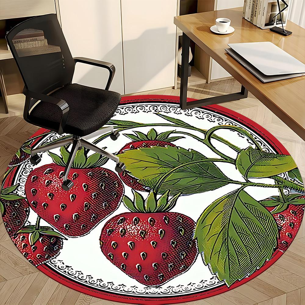 1pc Strawberry Print Office Round Rug, Carpet for Office, Gaming, Lightweight Round Floor Mat yy260208025