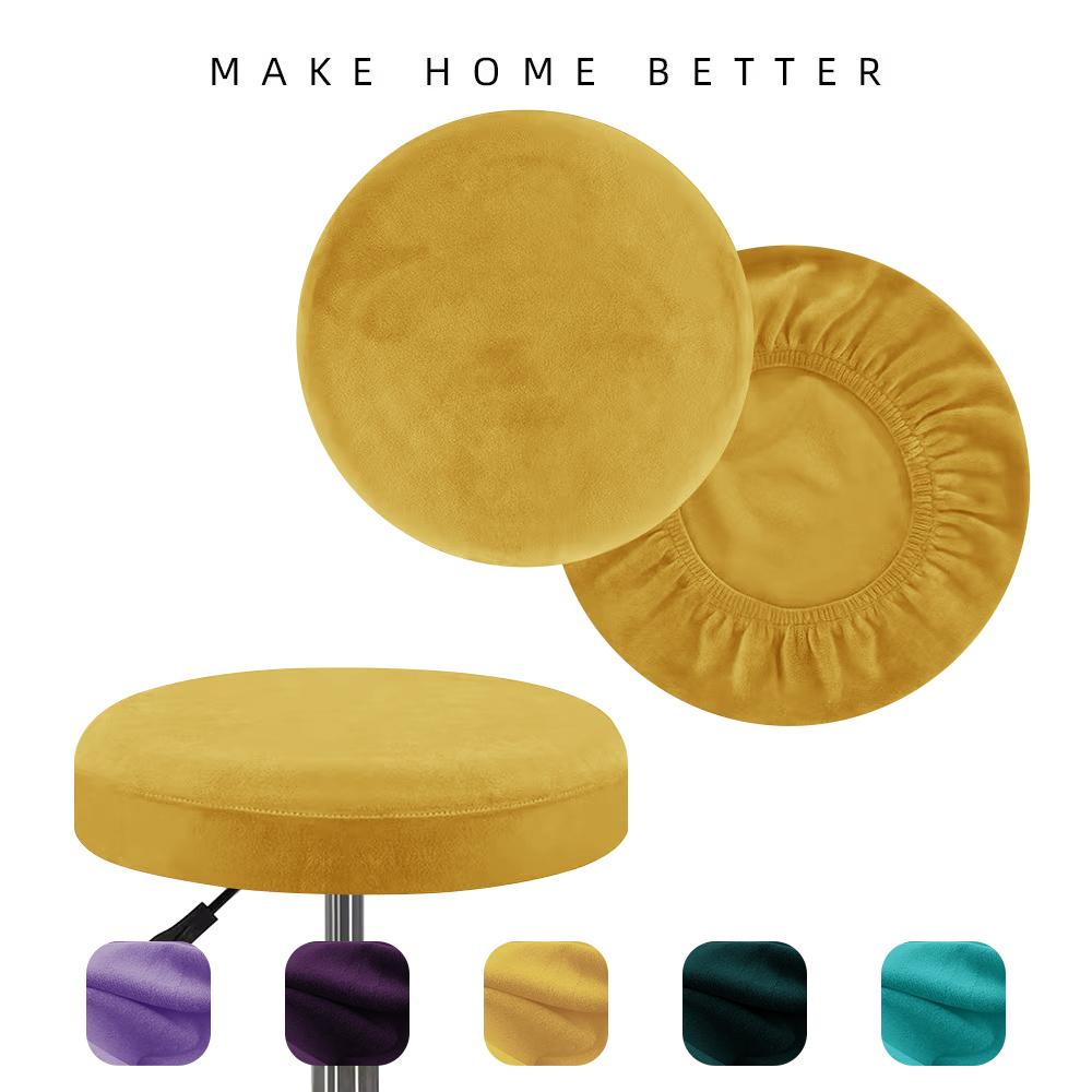 Premium Silver Fox Velvet Round Stool Cover Elastic Universal Bar Seat Cover Slip Resistant Protective Chair Slipcover