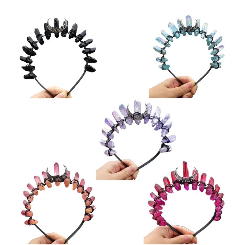 Хрустальная корона из кварца Ручная работа для обруча на голову Роскошный аксессуар для головы Готика Барокко Винтажный головной убор для вечеринок Фестивалей