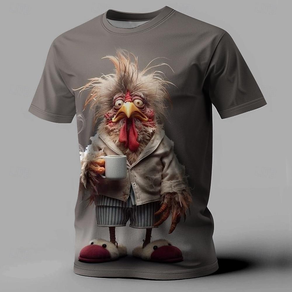 Funny Men's T Shirt Animal Chicken Print Short Sleeve Tees Oversized T-Shirts For Men Clothing Summer Street Casual T-Shirt Man