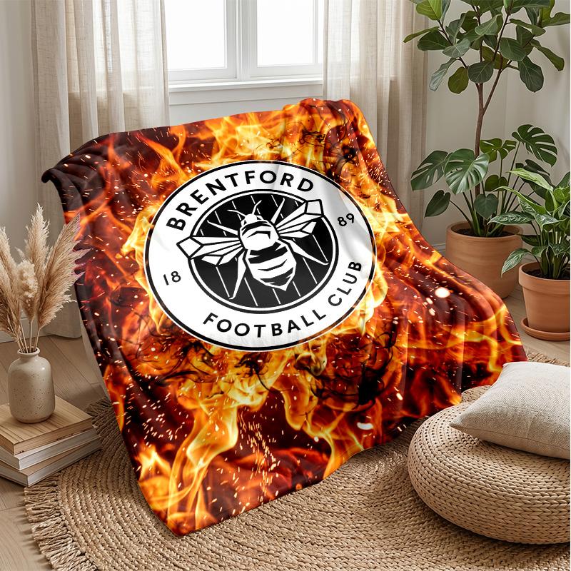 Brentford Football Print Flannel Blanket, Soft Warm Lightweight Throw Blanket for Sofa Bed Camping