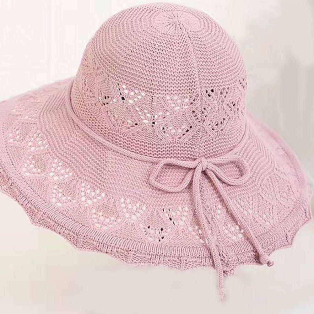 Wide Brim Beach Cap Bowknot Straw Hat Breathable Sun Hat  Women