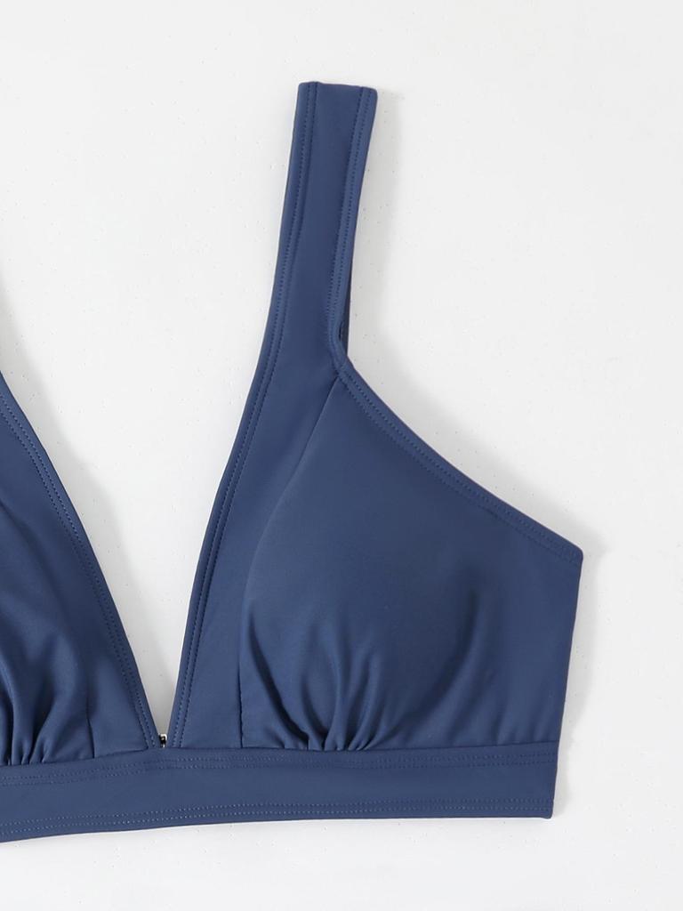 Женский раздельный купальник-бикини однотонный с высокой талией