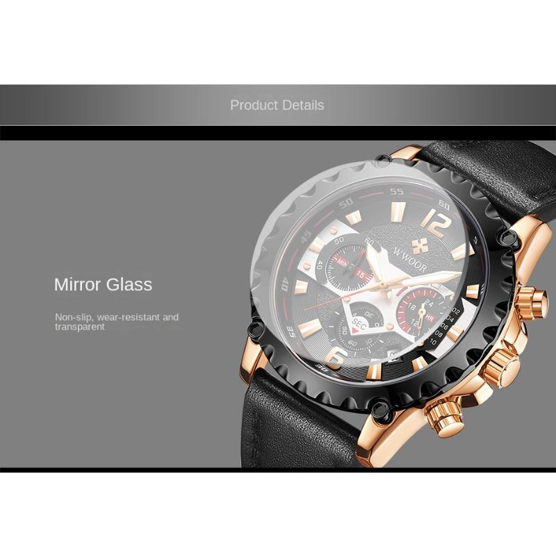 WWOOR Мужские часы с кожаным ремешком, повседневные деловые мужские часы, водонепроницаемые модные кварцевые мужские часы