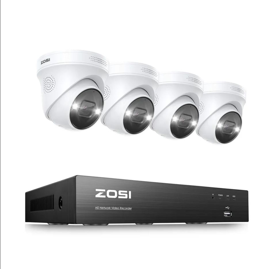 8-канальная 4K UHD 8-мегапиксельная система видеонаблюдения с PoE NVR с 4 проводными камерами-прожекторами, цветным ночным видением, двусторонней аудиосвязью