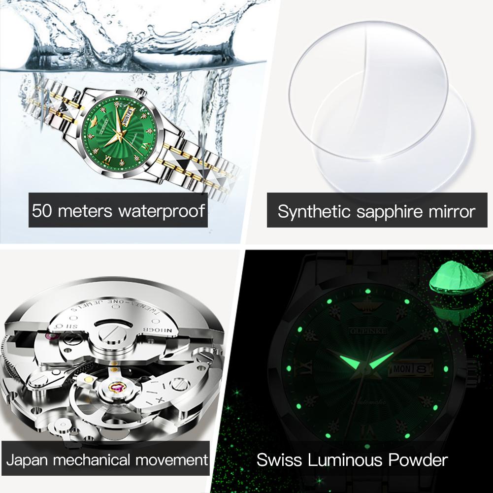 OUPINKE Часы из вольфрамовой стали с бриллиантами, водонепроницаемые автоматические механические часы, женские часы