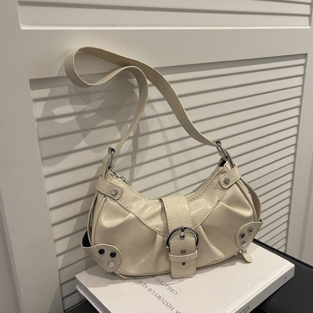 Solid Color Buckle Underarm Bag Hobo Bag Spicy Girl Handbag Fashion Y2k Shoulder Bag Girl