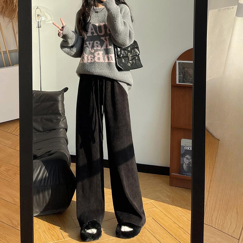 Брюки палаццо женские осенне-зимние новые свободные и ленивые прямые брюки драпирующиеся с высокой талией бархатные брюки