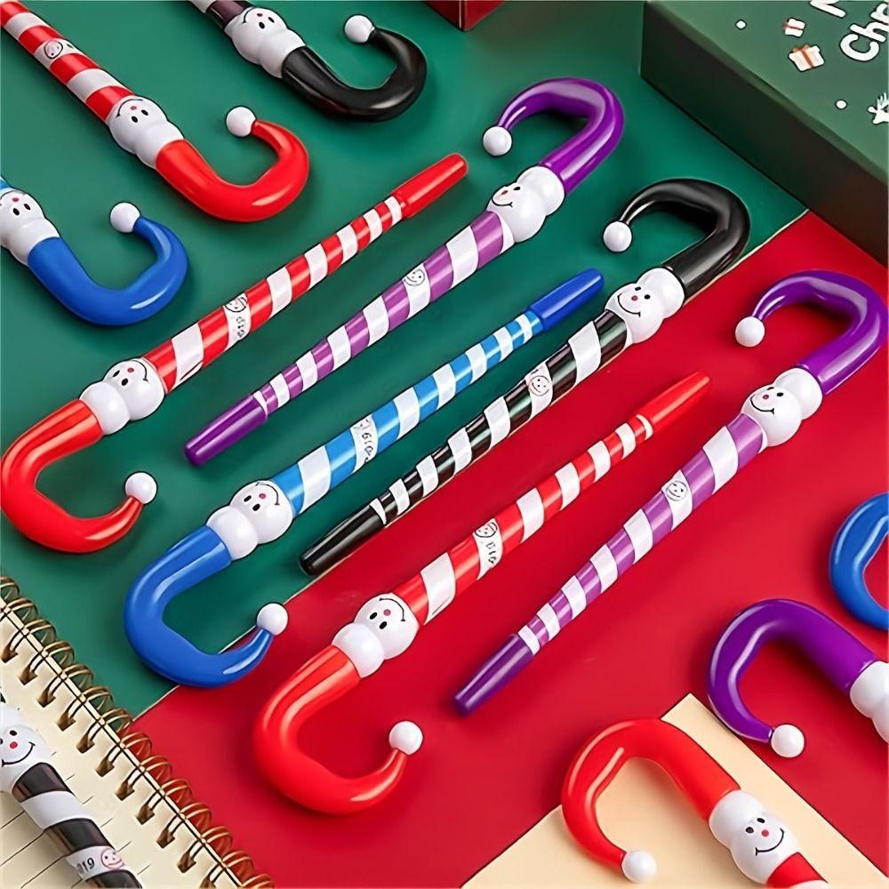 12PCS Umbrella Cane Design Snowman Umbrella Cane Pens Mixed Color Snowman Novelty Pens School Use
