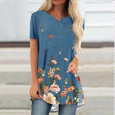 Женская удобная футболка с короткими рукавами и круглым воротником размера плюс, розовая река, повседневные мешковатые футболки средней длины для женщин