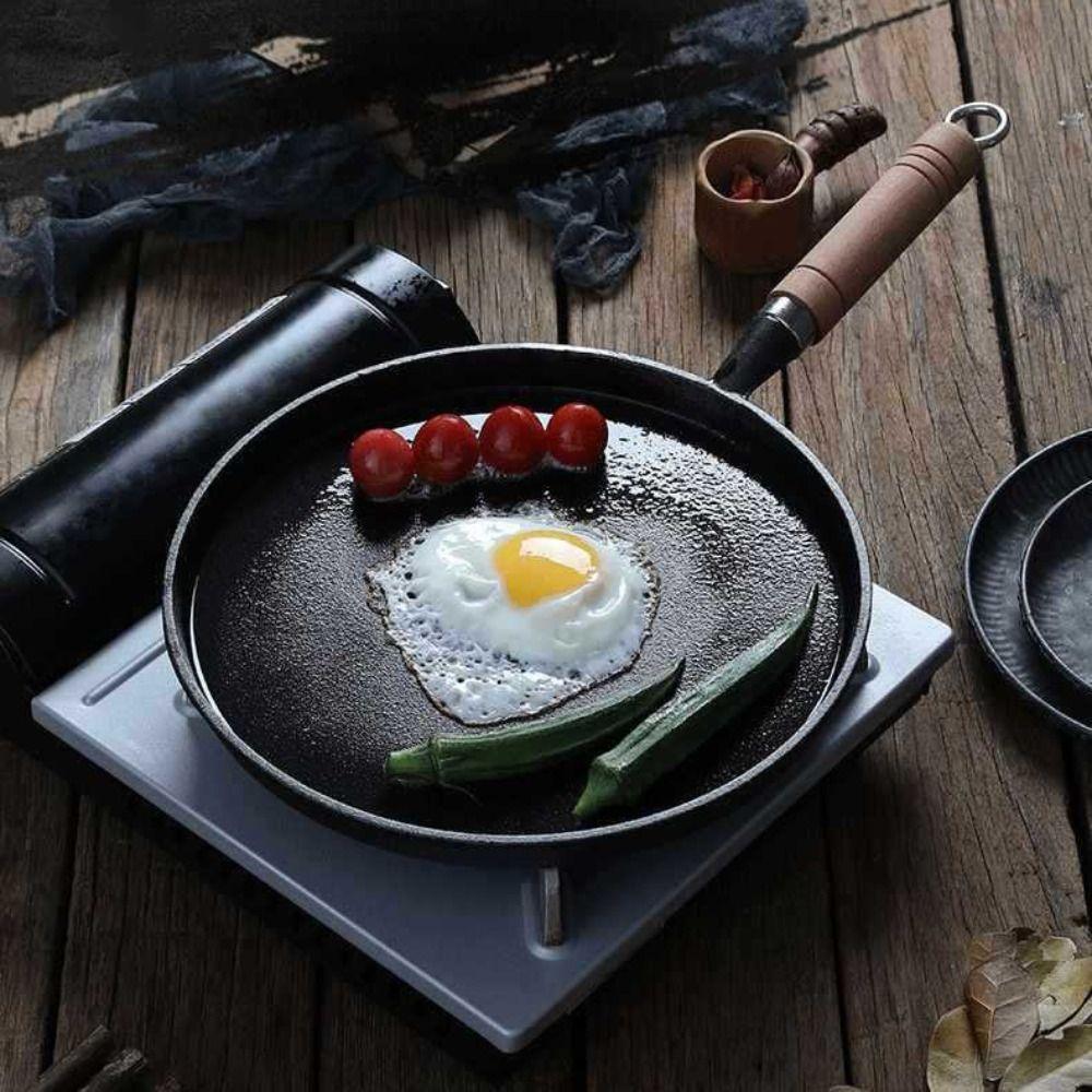 Сковорода для блинов с деревянной ручкой 20/26 см Блинница Плоская сковорода Чугунная сковорода для жарки Омлет