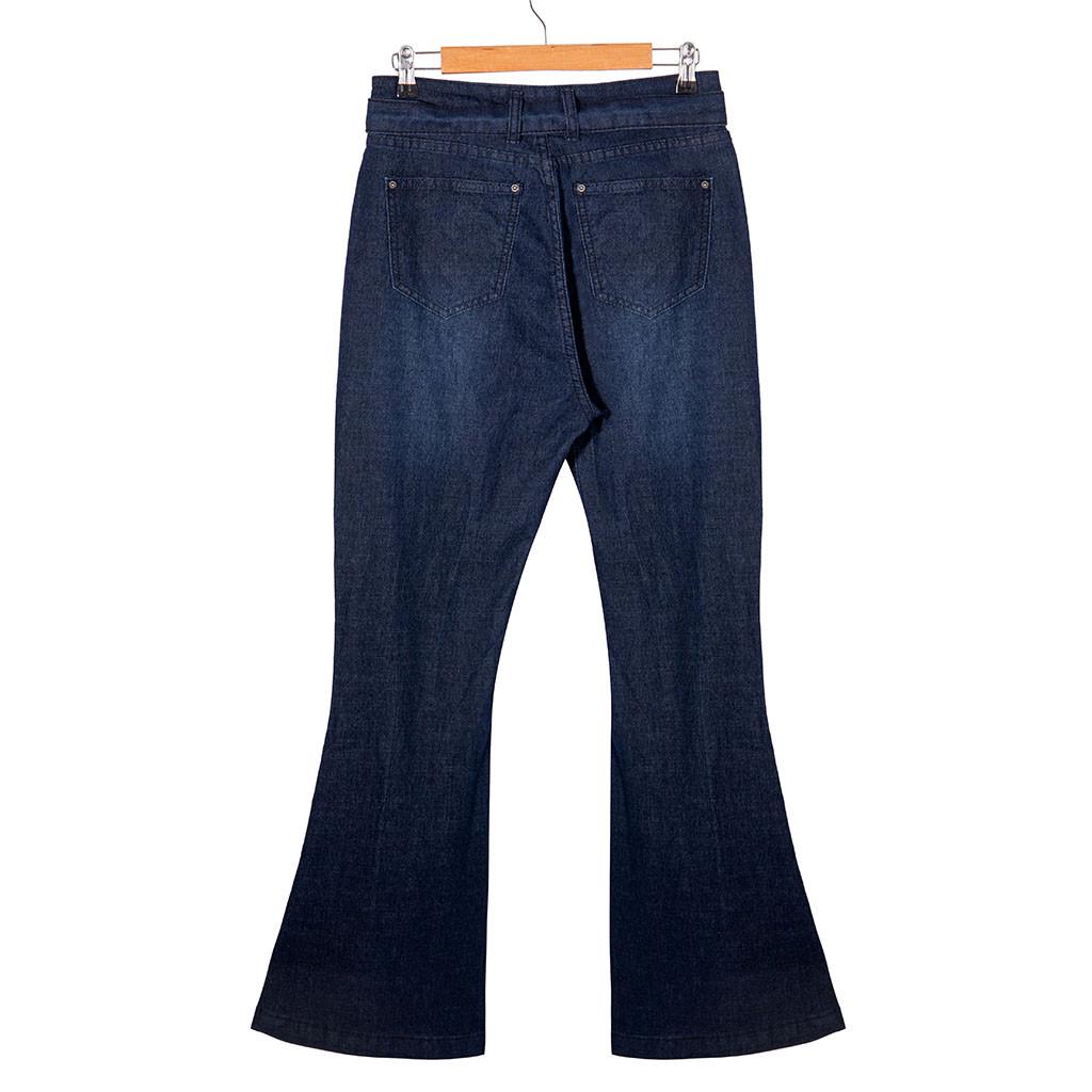 Fashion Ladys High Waisted Lacing Stretch Wide Leg Jeans Bell-Bottomed Pants
