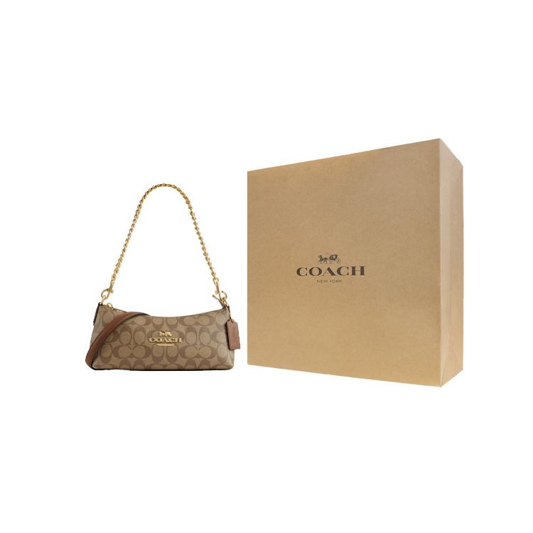 New COACH Charlotte Leather Baguette Bag, One Shoulder Handbag Medium Size Women's Brown CL405-IMBDX