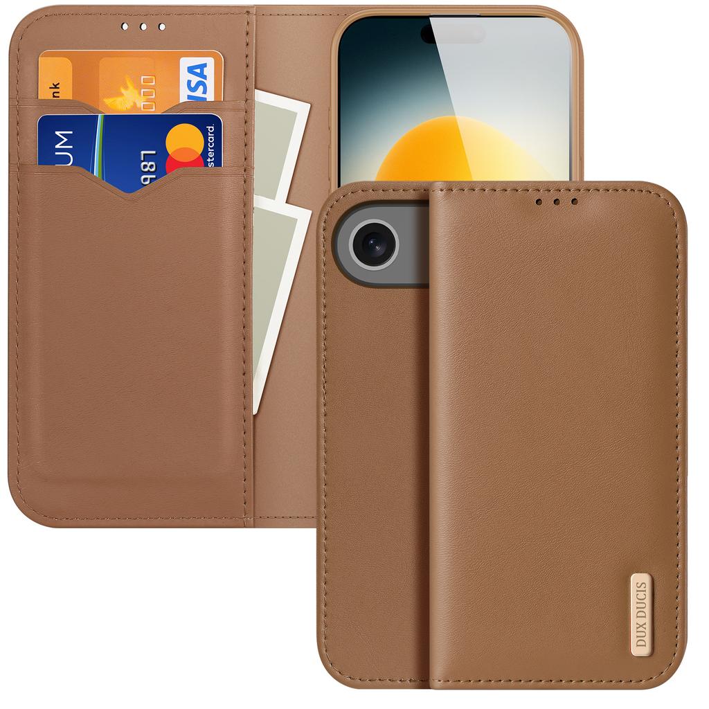 For iPhone 17 Air Case DUX DUCIS Hivo Series Cowhide Leather RFID Blocking Wallet Stand Flip Phone Cover